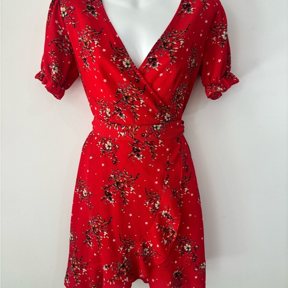 Dresses & Skirts - Floral Red Wrap Dress